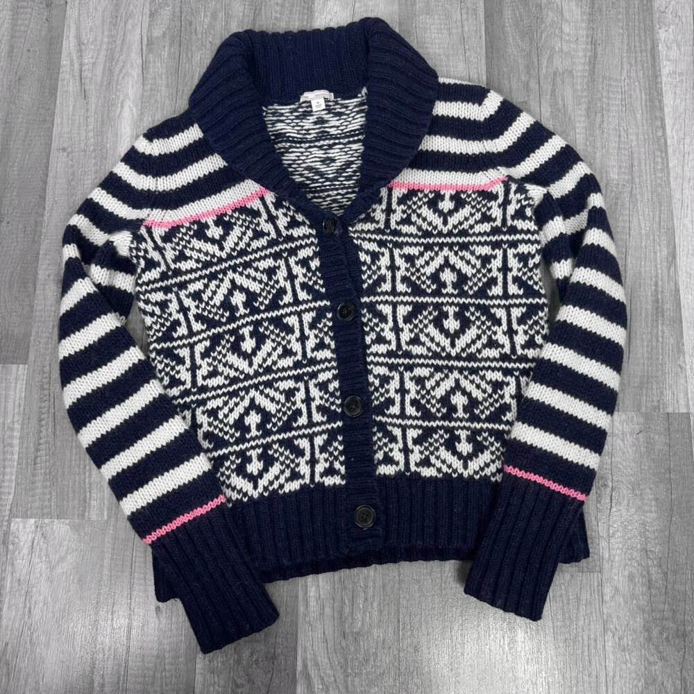 Fair Isle Knit Cardigan Gap Nordic Fisherman Sweater Chunky Knit Size Medium - Picture 2 of 7